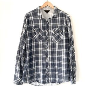 Outpost Maker | Buckle: Blue White Plaid Gaze Button Down Shirt XL Summer Cotton